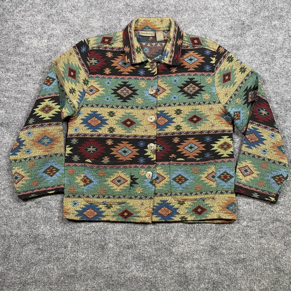 Jane Ashley Casual Lifestyle Southwestern Geometric Print Blazer Jacket Women L